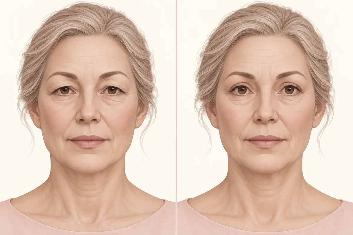رسم مولّد للمقارنة التصورية في مجال تجميل الجفون؛ ليس صورة مريض أو نتيجة حقيقية