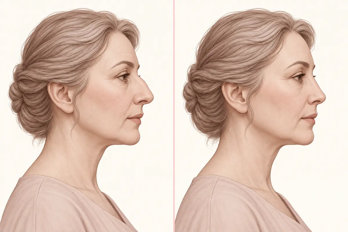 رسم مولّد للمقارنة التصورية في مجال تجميل الأنف؛ ليس صورة مريض أو نتيجة حقيقية