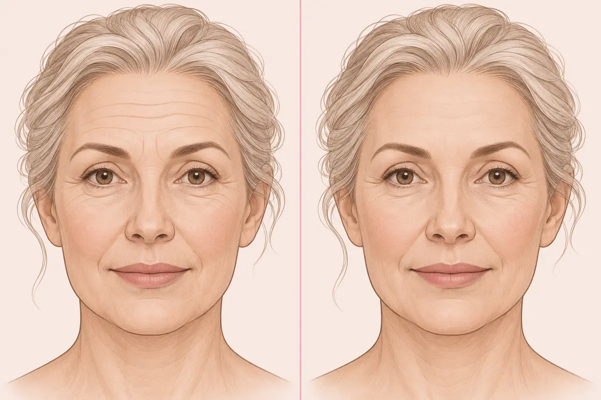 رسم مولّد للمقارنة التصورية في مجال التجميل غير الجراحي؛ ليس صورة مريض أو نتيجة حقيقية